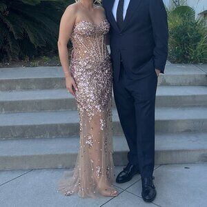 Jovanni Beaded Corset Dress with Sheer Skirt and Sequin ONLY WORN ONCE